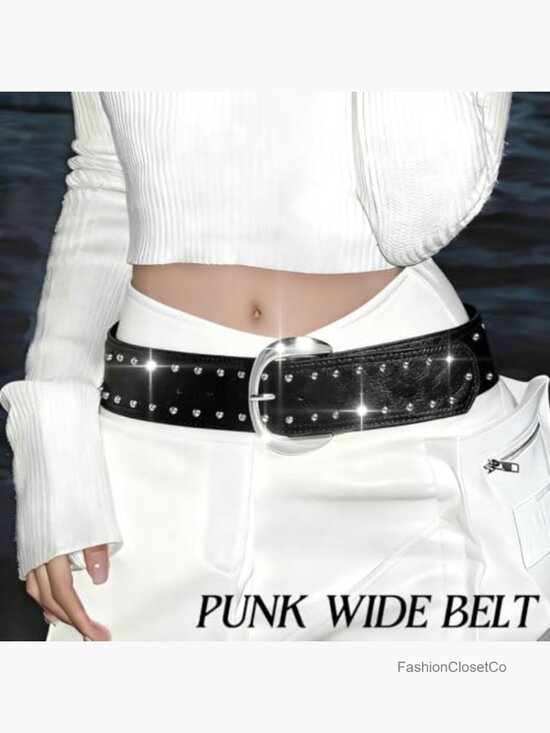 Wide Leather Belt with Rivet Studs for Dresses Punk Rock Cowgirl Chunky main image 4